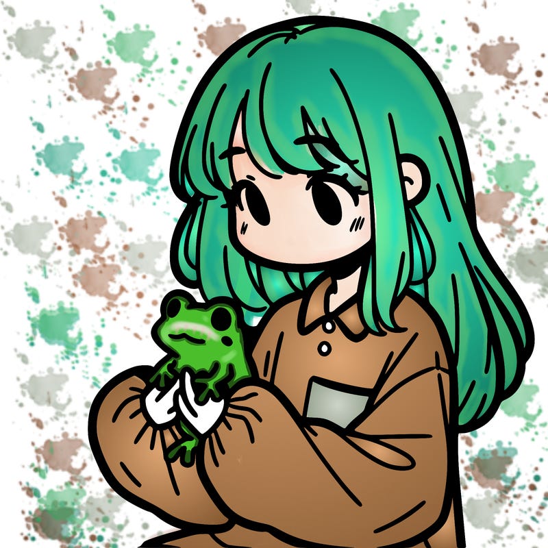 girl with long hair and a oversized shirt. and she is holding a frog
