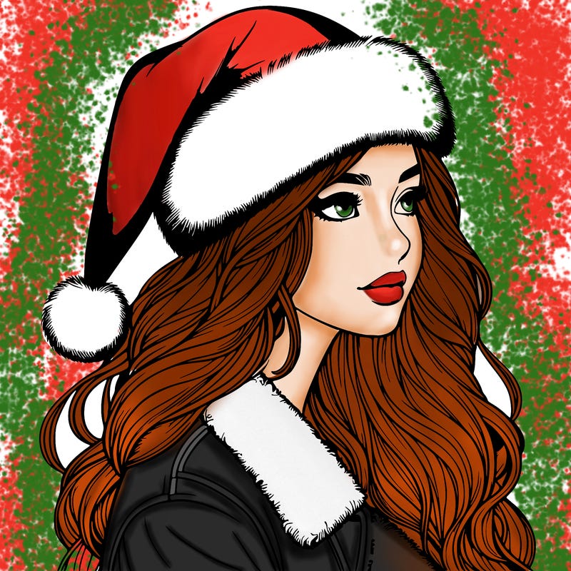 realistic girl in santa hat