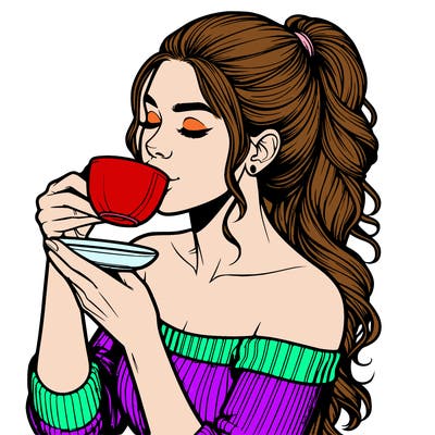realistic woman drinking tea