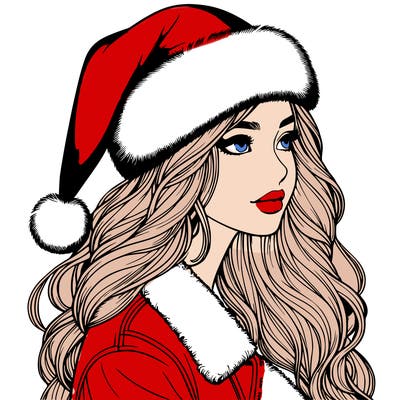 realistic girl in santa hat