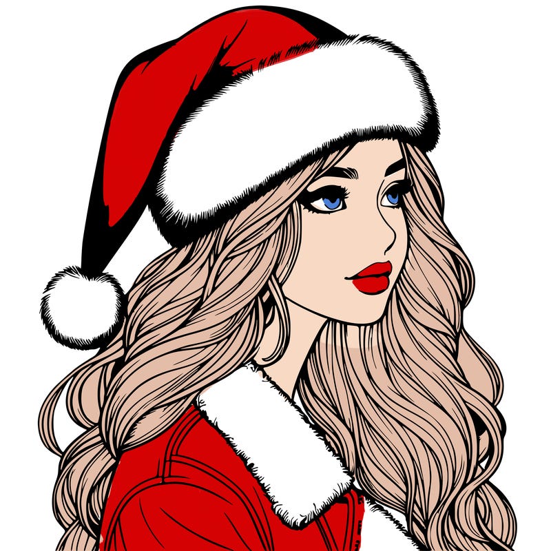 realistic girl in santa hat