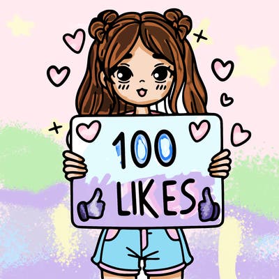 girl holding a sign saying 100 likes