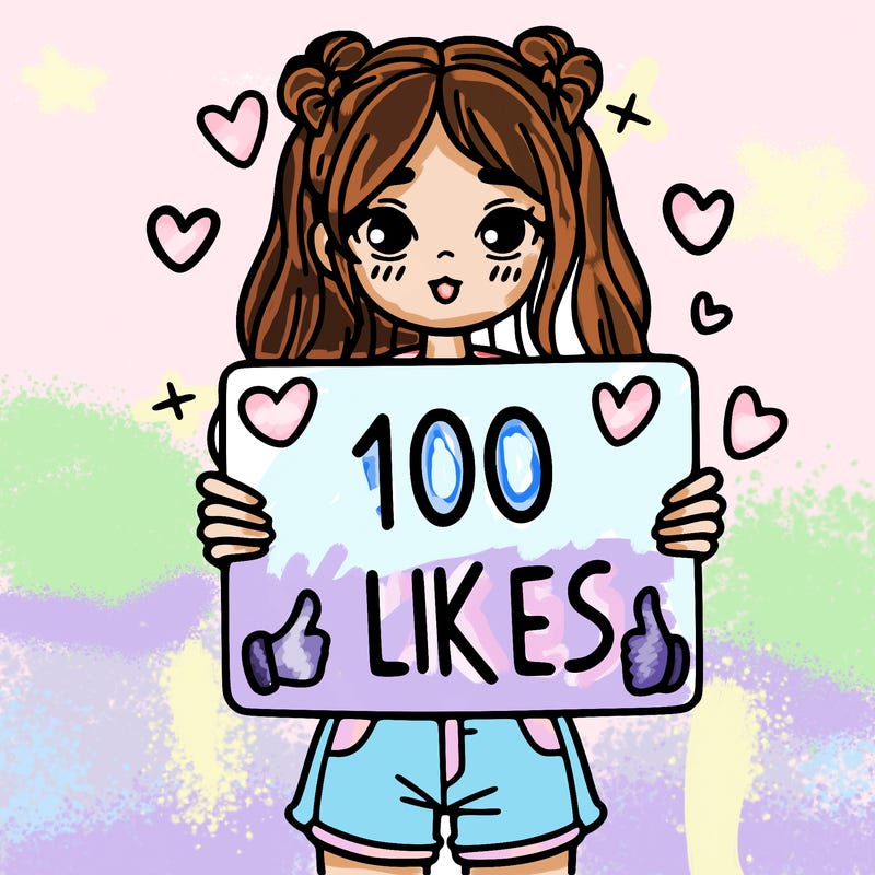girl holding a sign saying 100 likes