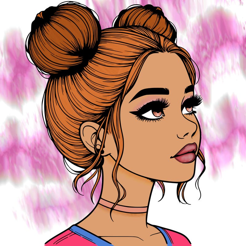 realistic girl with buns on the top of her head