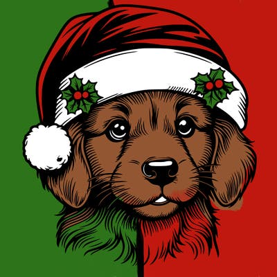 realistic dog wearing a santa hat