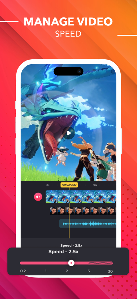 Interface of Screen Recorder app showing video speed adjustment tool for mobile editing
