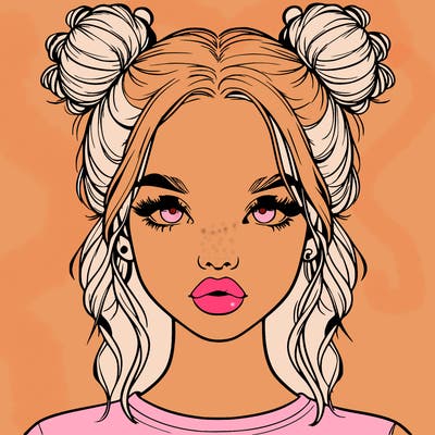 realistic girl with two buns in hair and lips