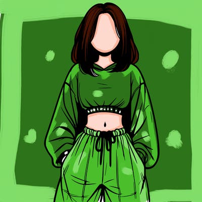 realistic girl faceless with baggy pants and a crop top