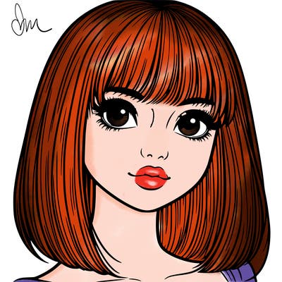 realistic girl with bangs and straight hair