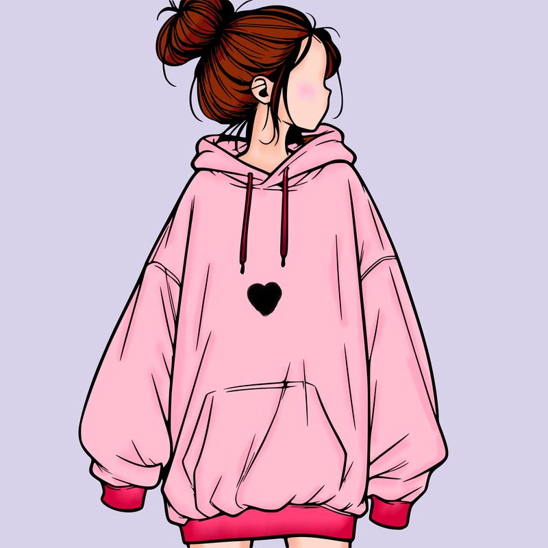 realistic girl with a oversized sweatshirt on and a bun