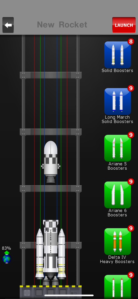 Space Agency - Rocket assembly screen in Space Agency showing booster options and construction progress