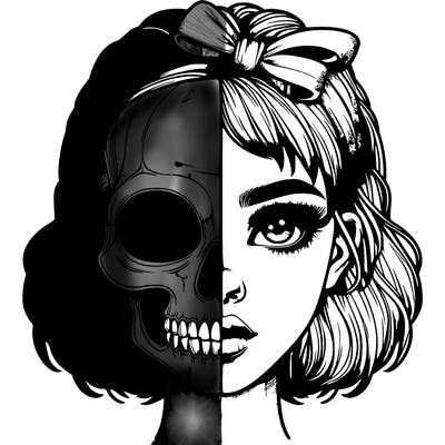 realistic girl with half skull mask