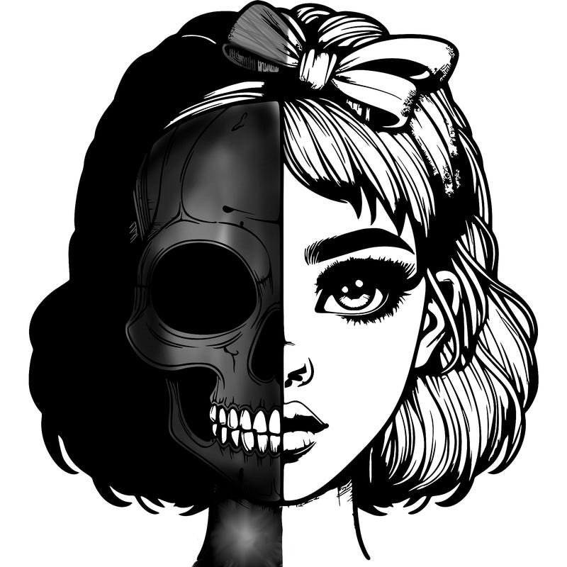 realistic girl with half skull mask