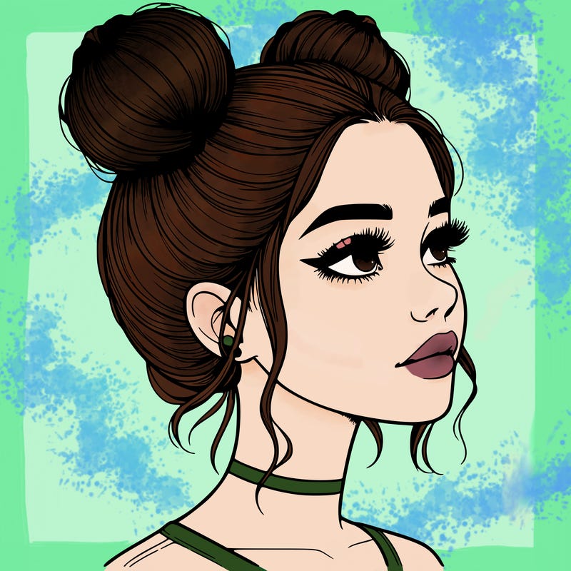realistic girl with buns on the top of her head