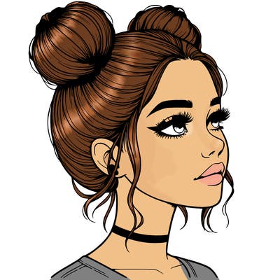 realistic girl with buns on the top of her head