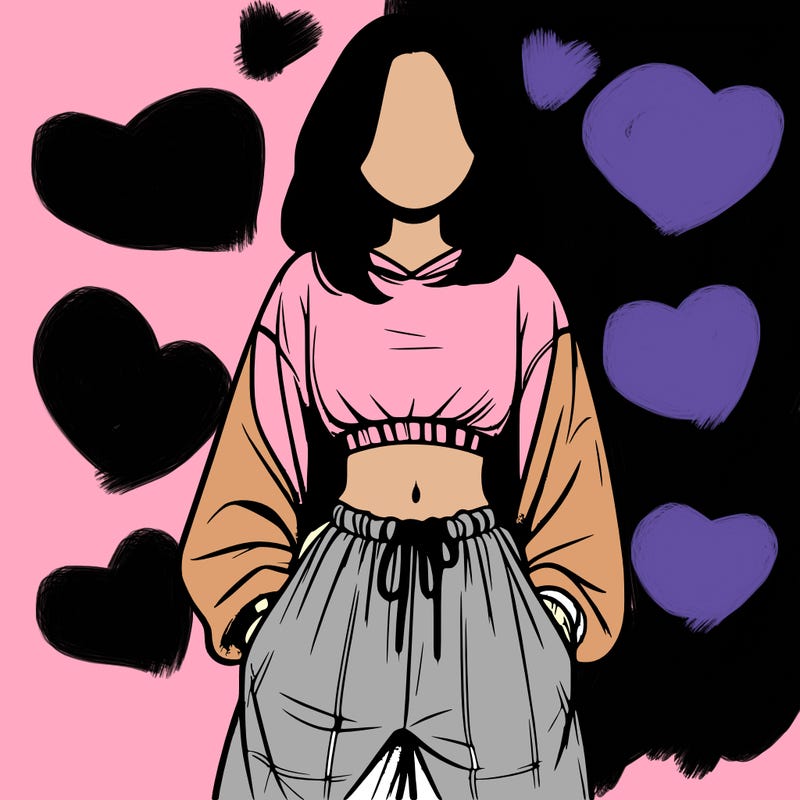 realistic girl faceless with baggy pants and a crop top