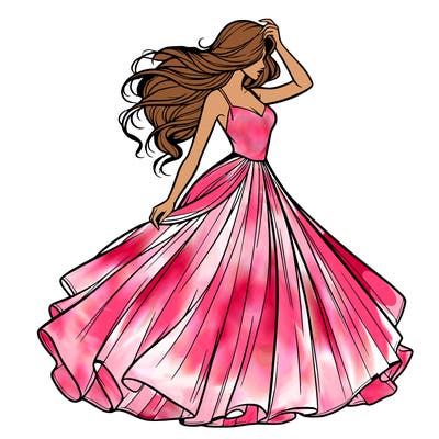 realistic woman with dress flowing in the wind