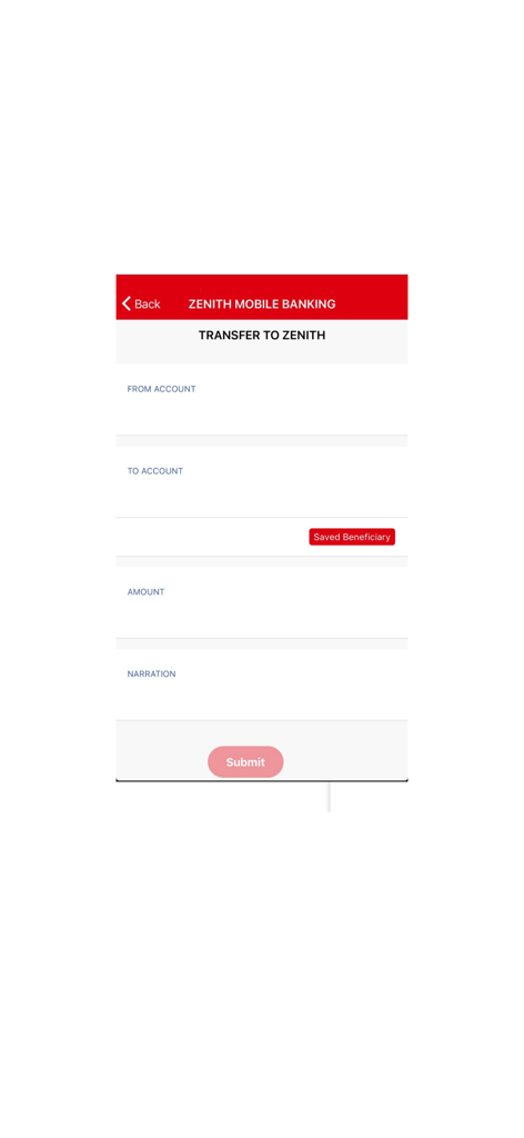 Zenith SierraLeone - Zenith SierraLeone app screen for internal money transfers