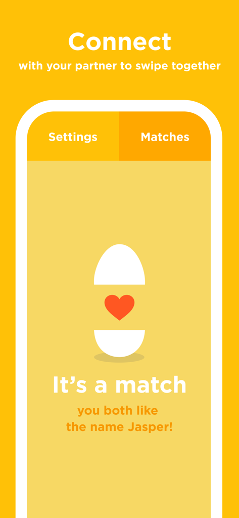 BabyName - find it together - A screenshot of the BabyName app displaying a successful name match notification for two partners