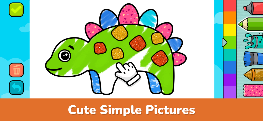Baby Coloring Book: Kids Games - Cute dinosaur coloring page in the Baby Coloring Book app for kids
