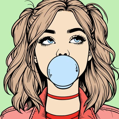realististic girl blowing bubble -gum