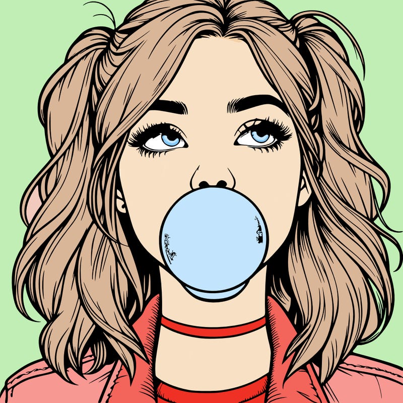 realististic girl blowing bubble -gum