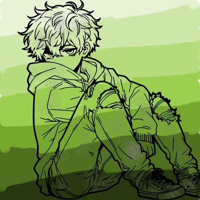 a male hoddie ripped jeans messy hair anime