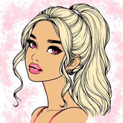 realistic girl with a ponytail on her hair and lips