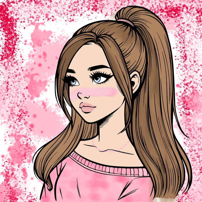 realistic girl with a high ponytail