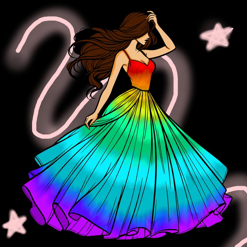 realistic woman with dress flowing in the wind