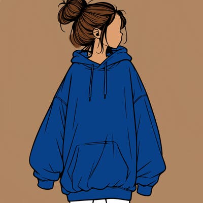 realistic girl with a oversized sweatshirt on and a bun