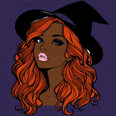 realistic witch girl with wavy hair and lips