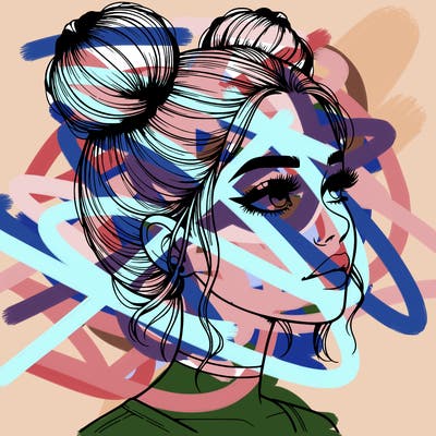 realistic girl with buns on the top of her head