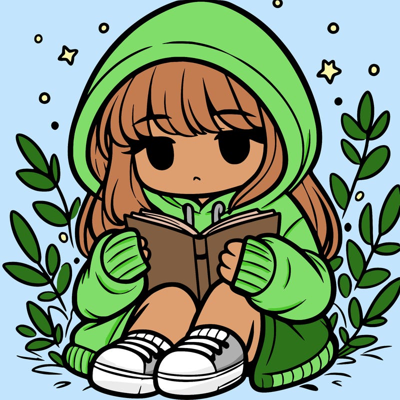 girl in oversized hoodie reading a book