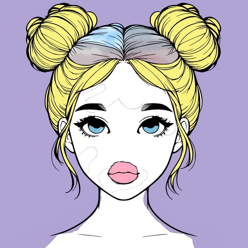 realistic girl with two buns on top of her head
