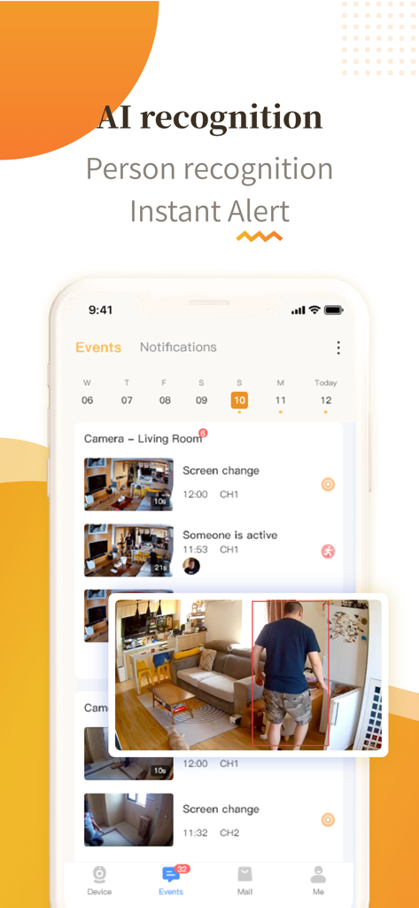 Casacop - Casacop app interface showing AI person recognition and instant motion alerts for home security