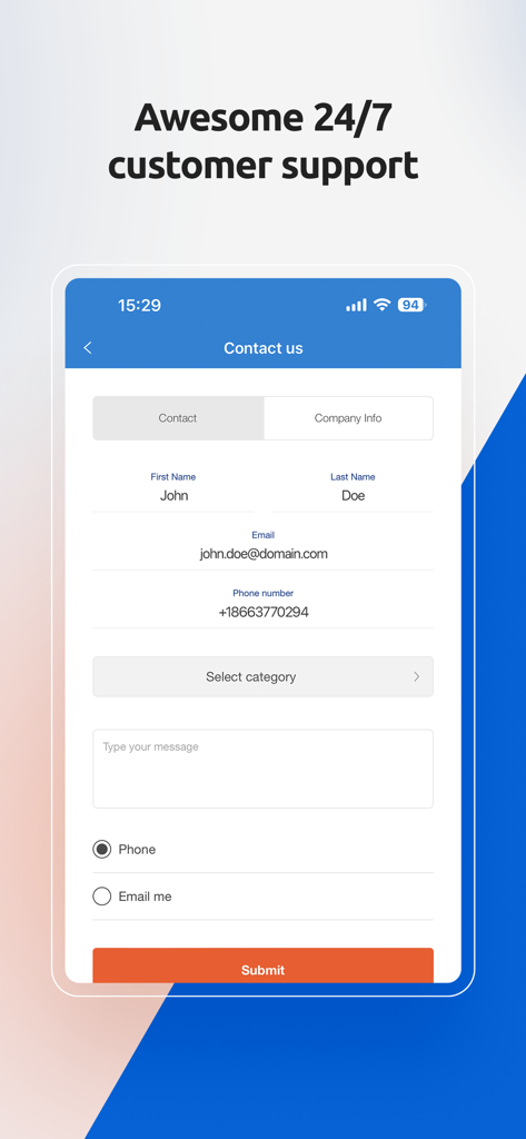El formulario de contacto en la aplicación My Tello para atención al cliente 24/7