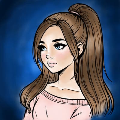 realistic girl with a high ponytail