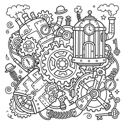Embark on a whimsical coloring journey with this unique Steampunk Leprechaun Trap design. Dive into a world of intricate gears, ingenious contraptions, and playful details perfect for an imaginative escape.