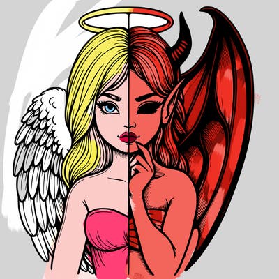 realistic angel half demon