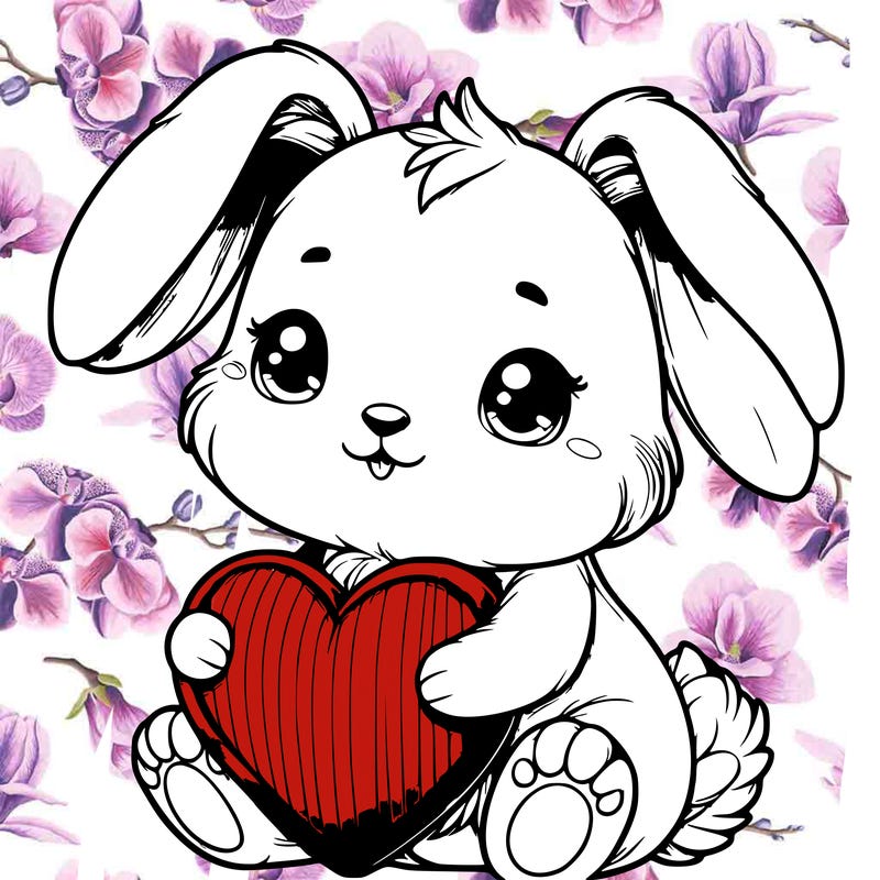 realistic adorable cute bunny holding a heart