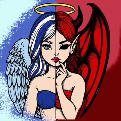 realistic angel half demon