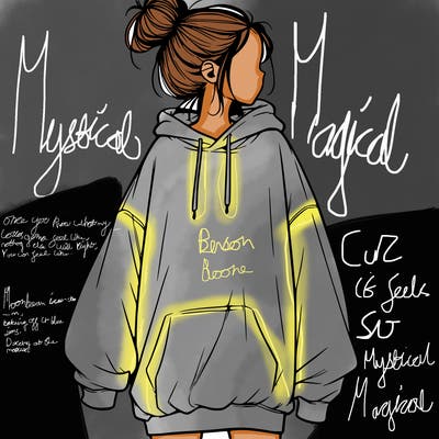 realistic girl with a oversized sweatshirt on and a bun
