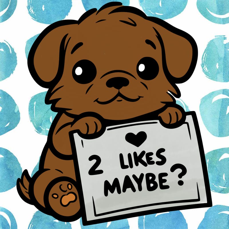 a puppy holding a sign that says 2 likes maybe?