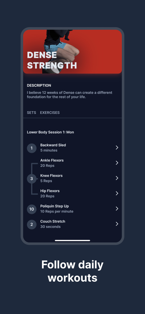 ATG Online Coaching - Interface of ATG Online Coaching app showing a dense strength lower body workout session with list of exercises.