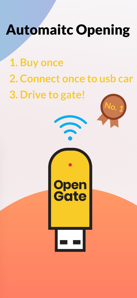 opengate. - Infographic showing three steps for automatic gate opening using the OpenGate USB device
