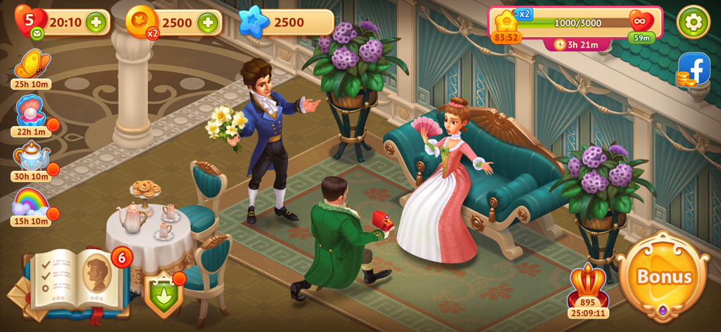 Storyngton Hall: Match 3 games - Regency era romance proposal scene in Storyngton Hall mobile game