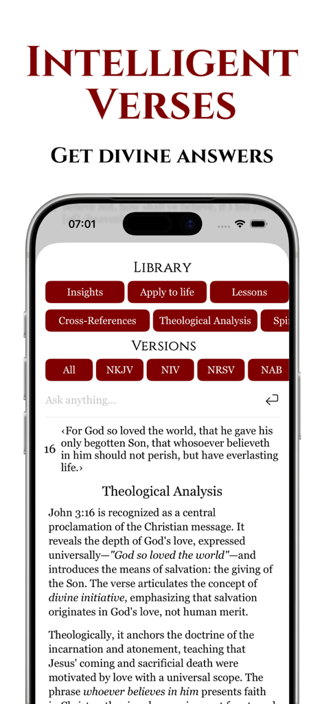 Biblearn+™ KJV: AI Bible Study - Biblearn app interface displaying intelligent AI theological analysis of a Bible verse