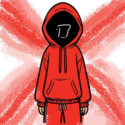faceless girl in a tracksuit with a hood on and no hair