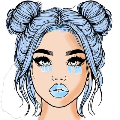 realistic girl with two buns on her hair and lips